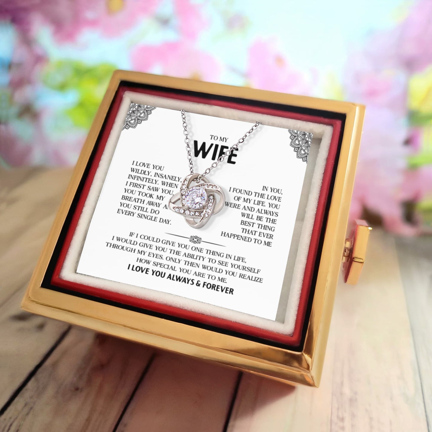 Endless Love, Endless Bloom — For My Beautiful Wife Love Knot Necklace Rotating Rose!